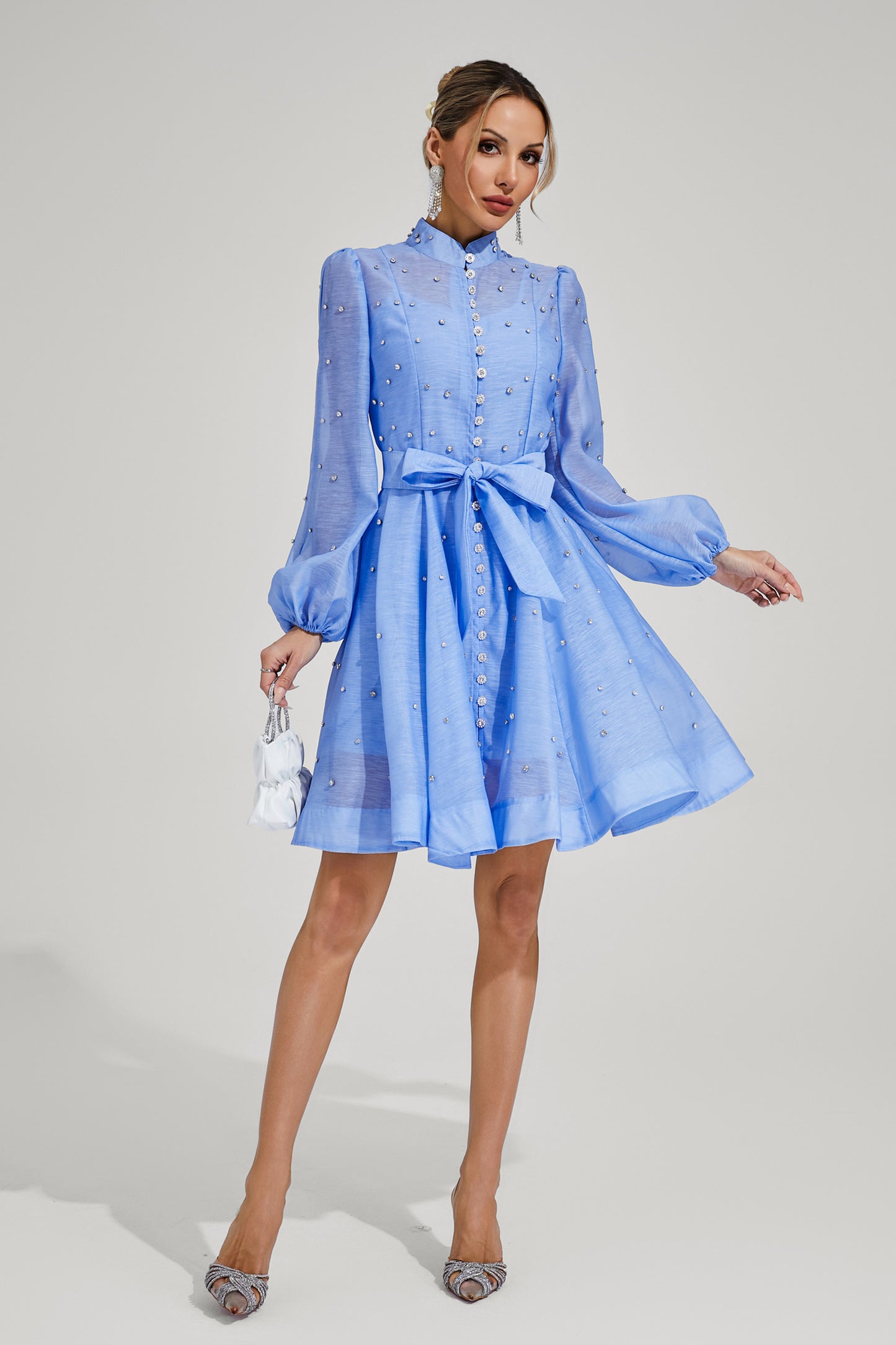 Wryssa Diamond Embellished Mini Dress In Blue