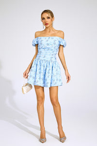 Laelric Blue Floral Off Shoulder Mini Dress