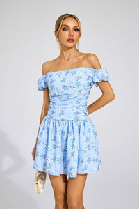 Laelric Blue Floral Off Shoulder Mini Dress