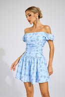 Laelric Blue Floral Off Shoulder Mini Dress