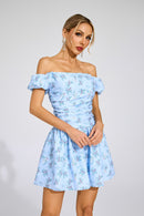 Laelric Blue Floral Off Shoulder Mini Dress