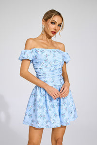 Laelric Blue Floral Off Shoulder Mini Dress