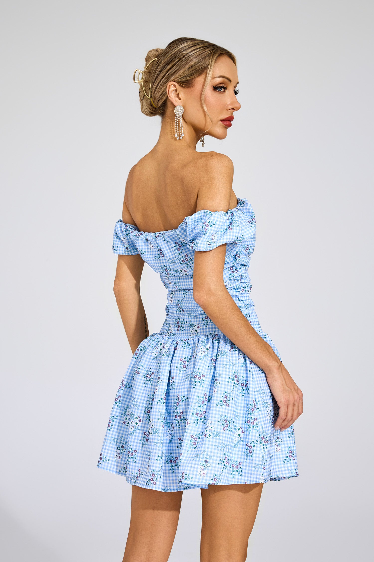 Laelric Blue Floral Off Shoulder Mini Dress