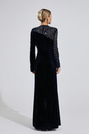 Evarix Velvet Mesh Diamond Maxi Dress