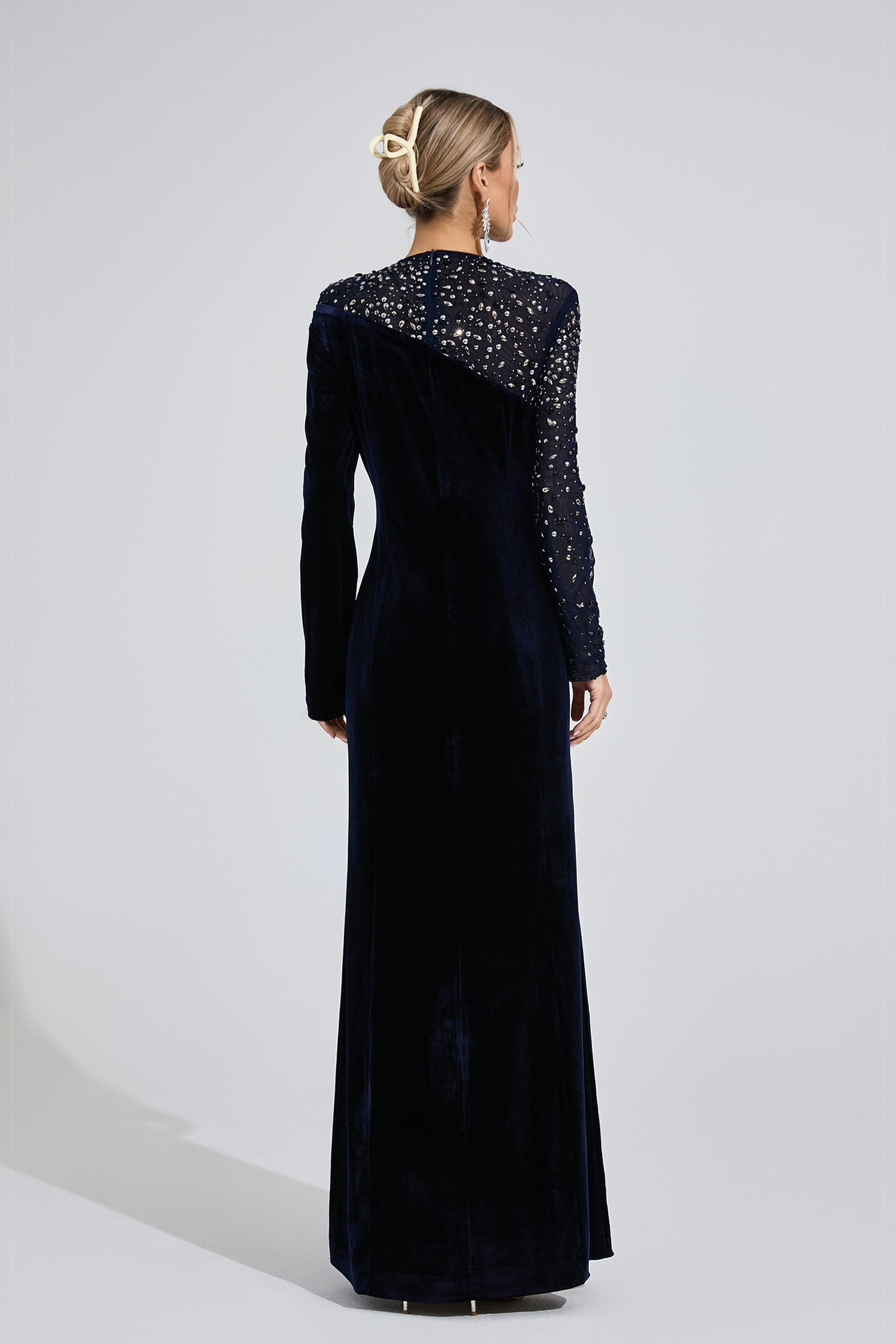 Evarix Velvet Mesh Diamond Maxi Dress