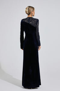Evarix Velvet Mesh Diamond Maxi Dress