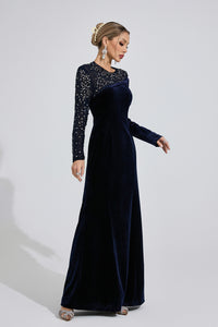 Evarix Velvet Mesh Diamond Maxi Dress