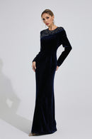 Evarix Velvet Mesh Diamond Maxi Dress