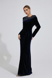 Evarix Velvet Mesh Diamond Maxi Dress