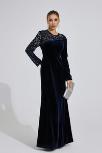 Evarix Velvet Mesh Diamond Maxi Dress