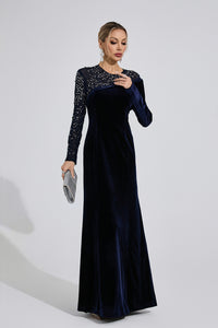 Evarix Velvet Mesh Diamond Maxi Dress