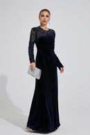 Evarix Velvet Mesh Diamond Maxi Dress
