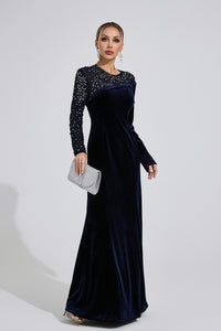 Evarix Velvet Mesh Diamond Maxi Dress