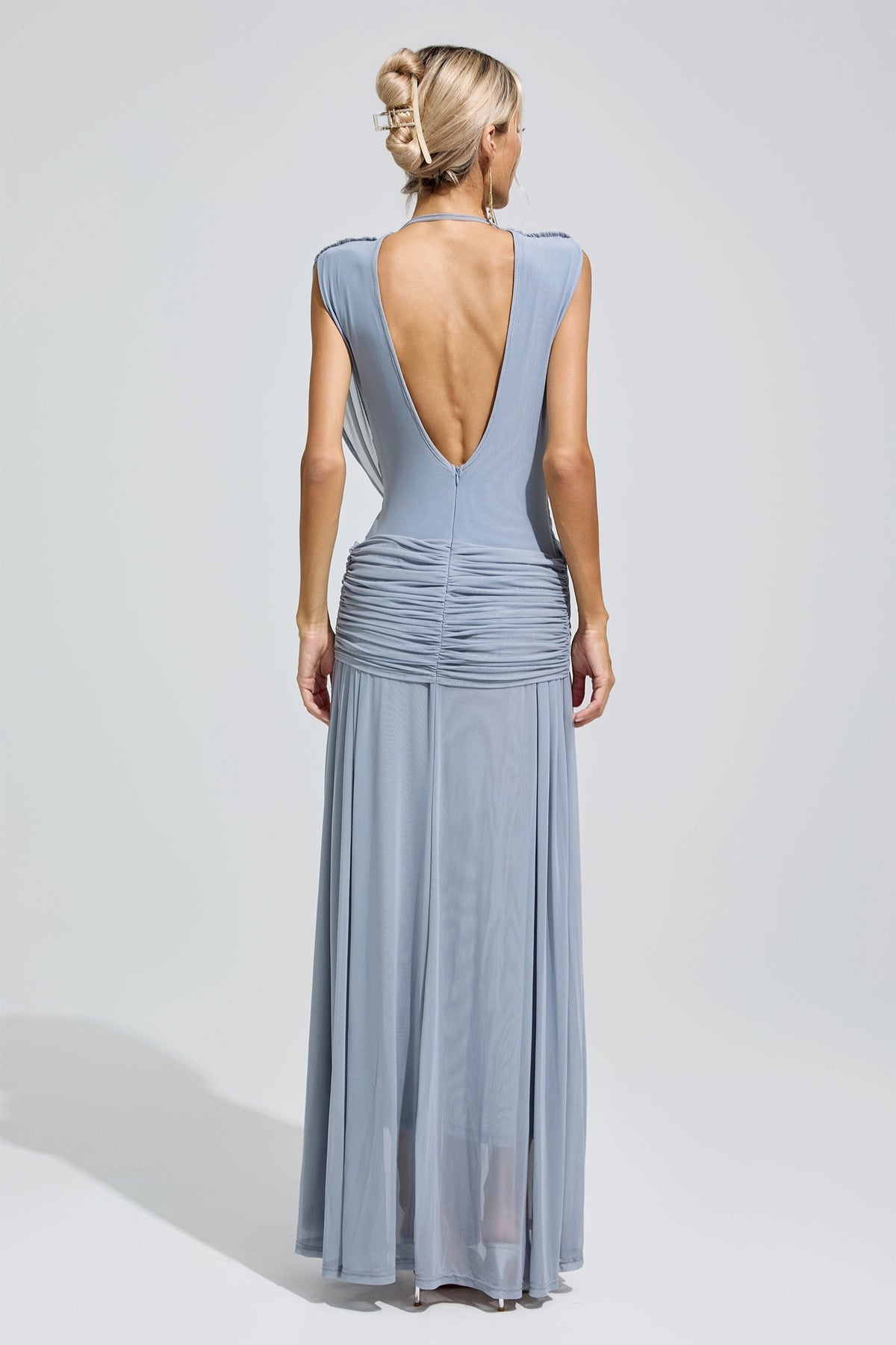 Fredrica Blue Pleated Knit Maxi Dress