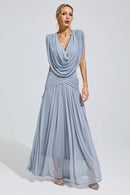 Fredrica Blue Pleated Knit Maxi Dress