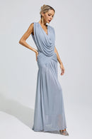 Fredrica Blue Pleated Knit Maxi Dress
