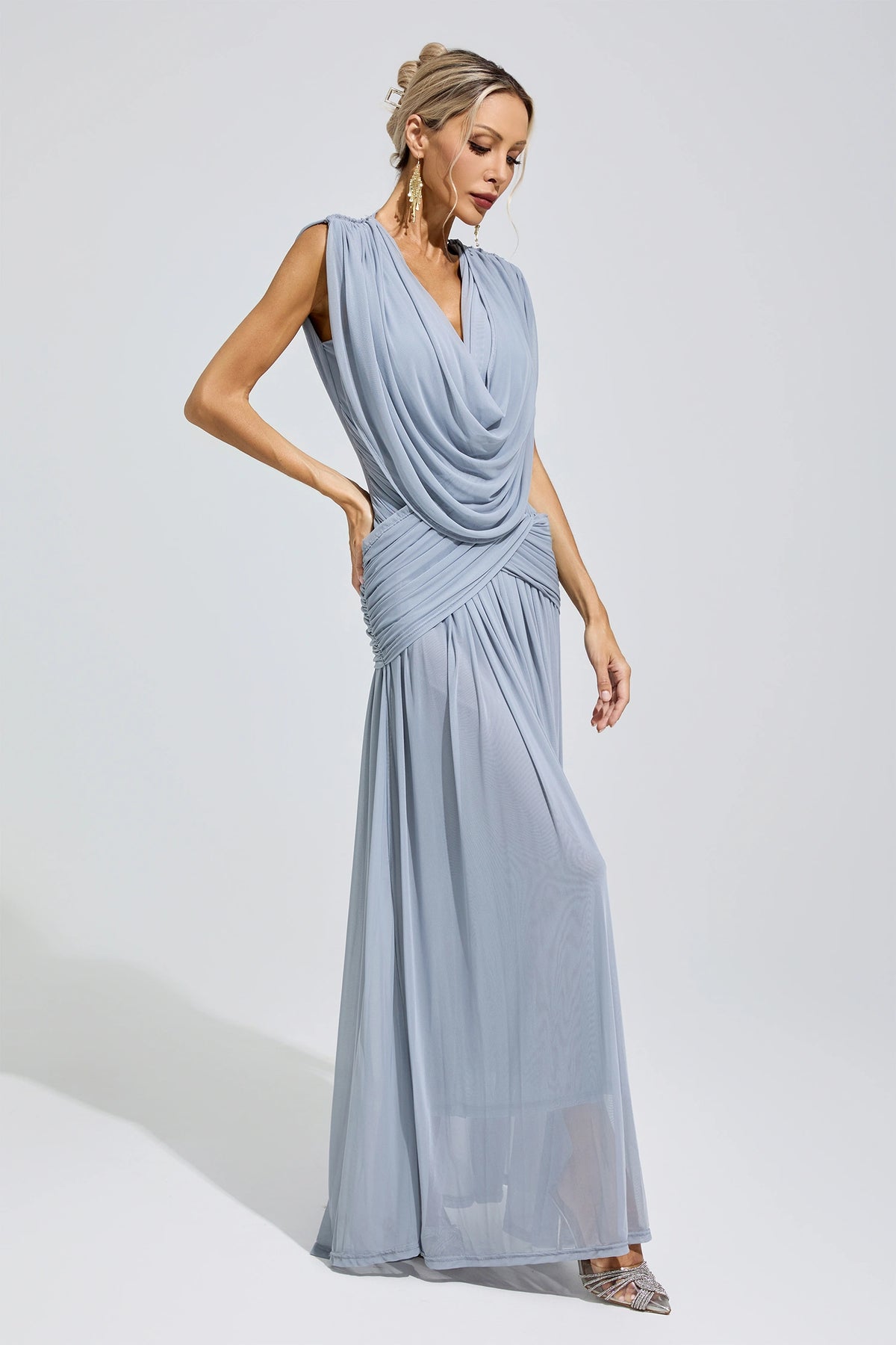 Fredrica Blue Pleated Knit Maxi Dress