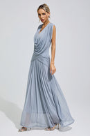 Fredrica Blue Pleated Knit Maxi Dress