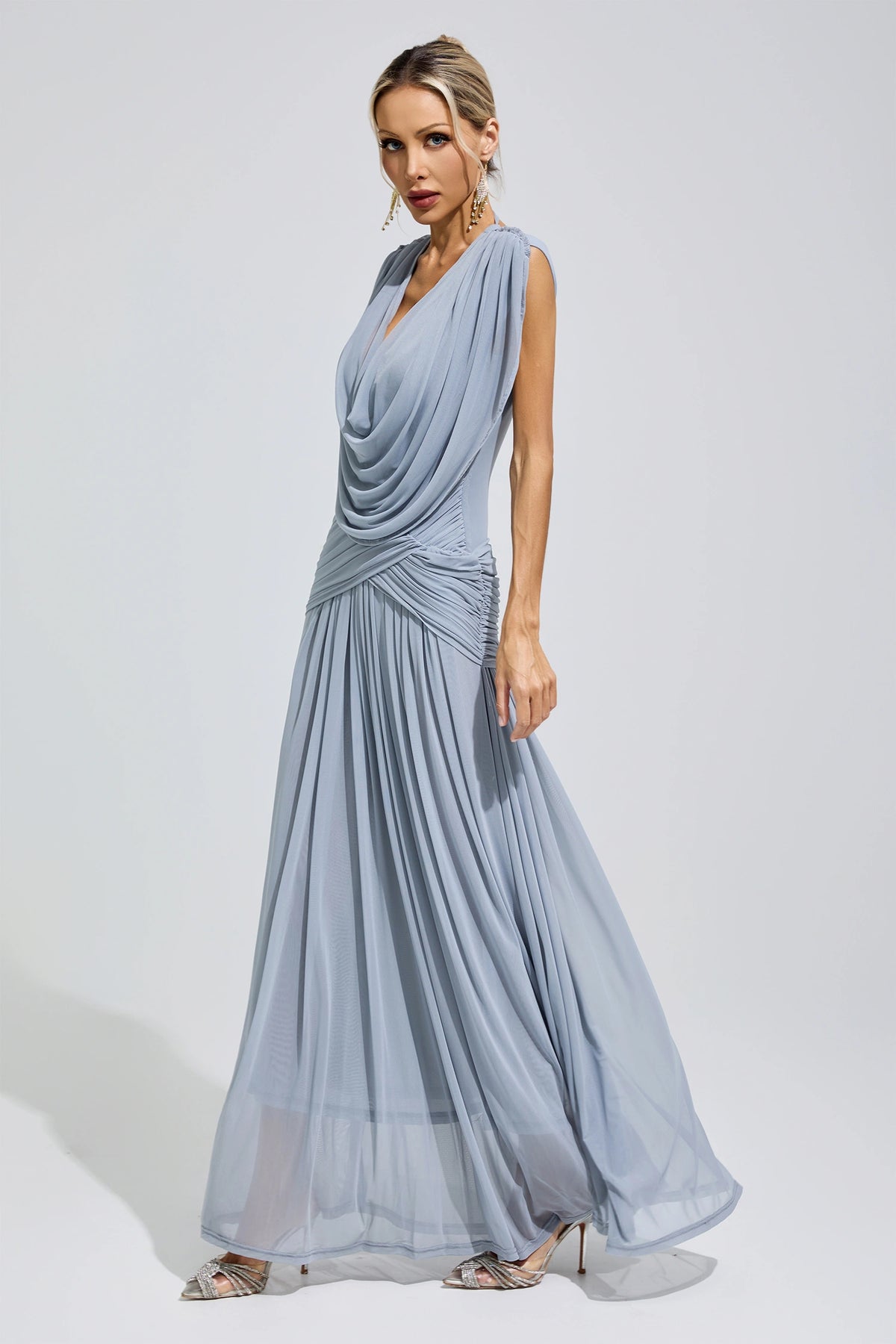 Fredrica Blue Pleated Knit Maxi Dress