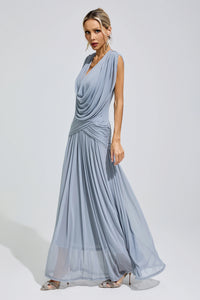Fredrica Blue Pleated Knit Maxi Dress