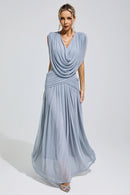 Fredrica Blue Pleated Knit Maxi Dress