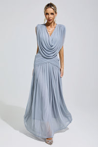 Fredrica Blue Pleated Knit Maxi Dress