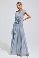Fredrica Blue Pleated Knit Maxi Dress