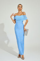 Dorvix Off - Shoulder Midi Dress In Light Blue