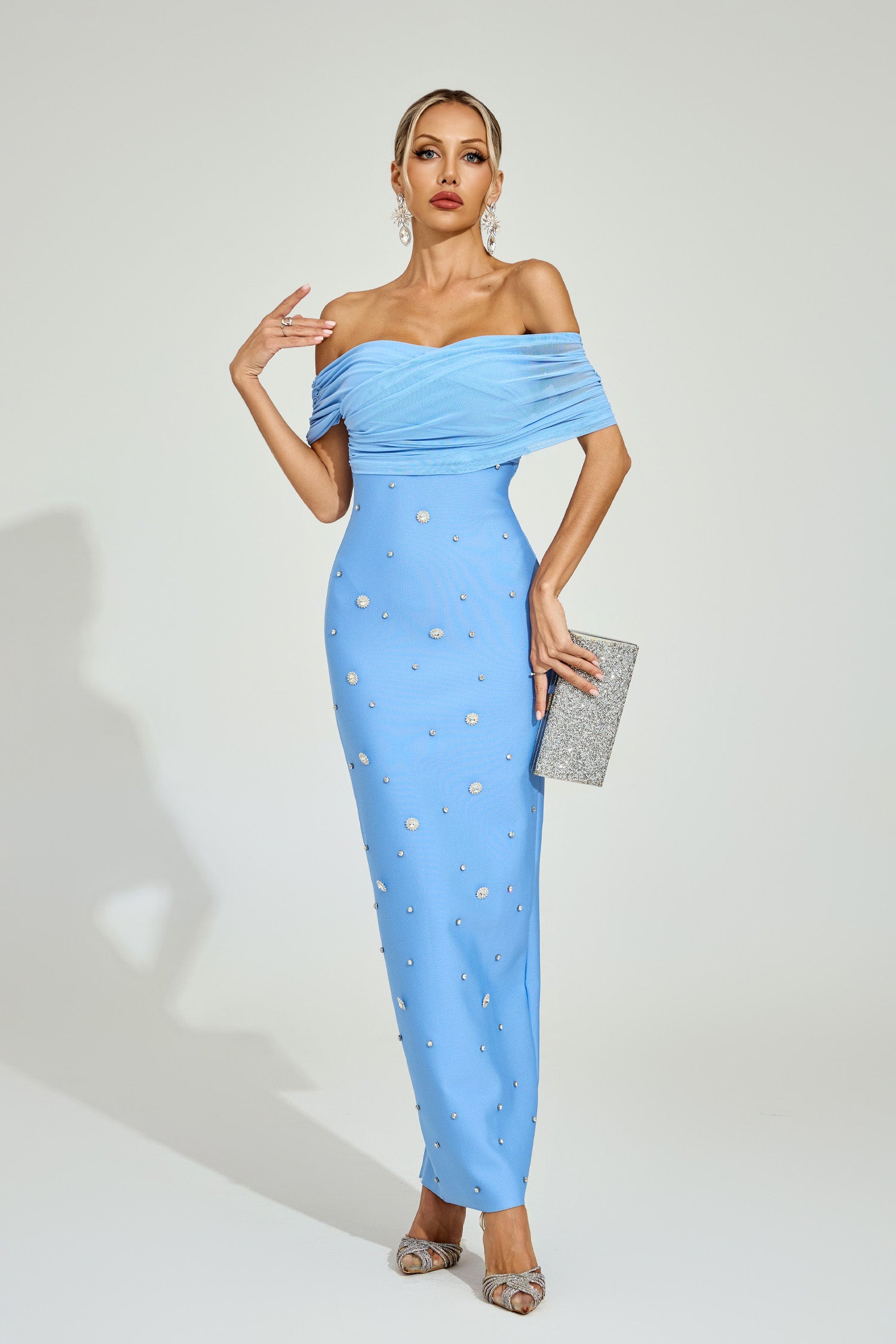 Dorvix Off - Shoulder Midi Dress In Light Blue