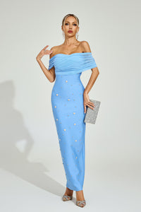 Dorvix Off - Shoulder Midi Dress In Light Blue