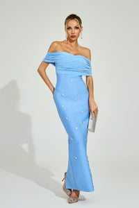 Dorvix Off - Shoulder Midi Dress In Light Blue