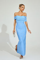 Dorvix Off - Shoulder Midi Dress In Light Blue