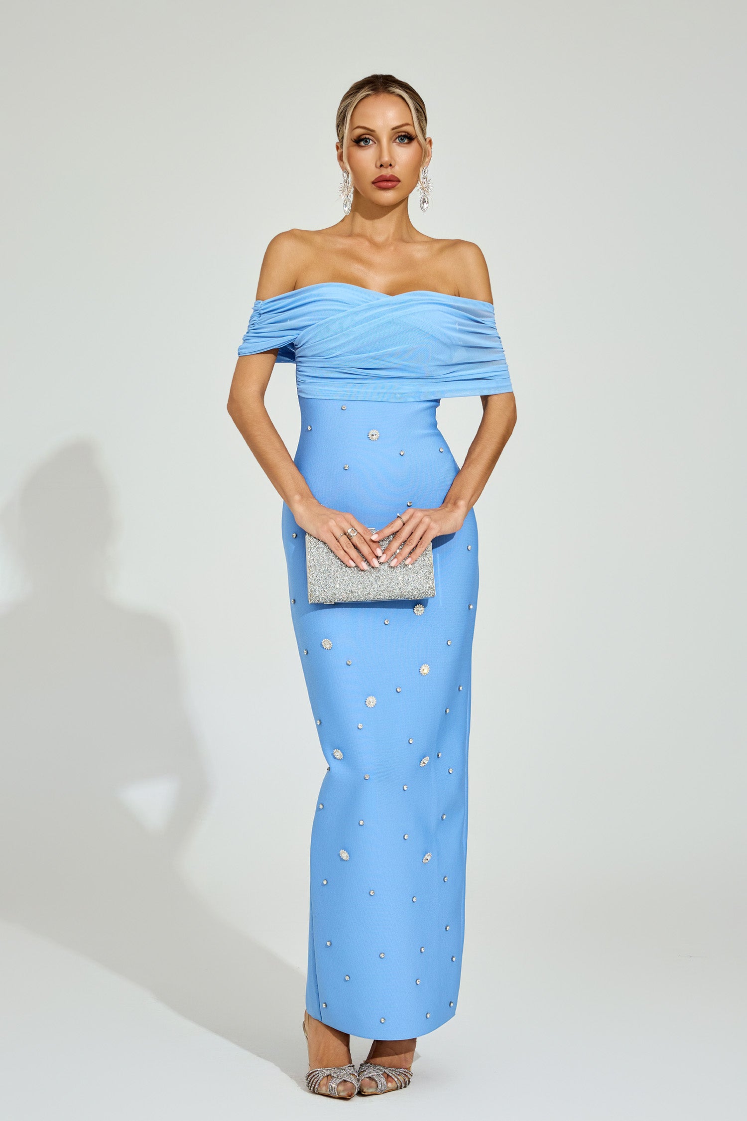 Dorvix Off - Shoulder Midi Dress In Light Blue