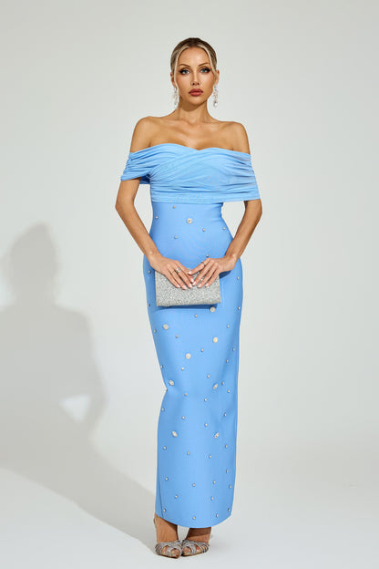 Dorvix Off - Shoulder Midi Dress In Light Blue