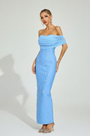 Dorvix Off - Shoulder Midi Dress In Light Blue