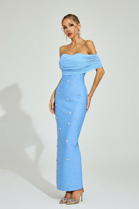 Dorvix Off - Shoulder Midi Dress In Light Blue