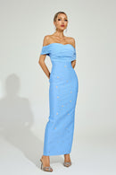 Dorvix Off - Shoulder Midi Dress In Light Blue