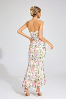 Elythar Floral Embroider Maxi Dress In Apricot