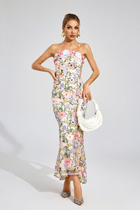 Elythar Floral Embroider Maxi Dress In Apricot