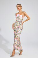 Elythar Floral Embroider Maxi Dress In Apricot
