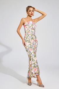 Elythar Floral Embroider Maxi Dress In Apricot