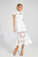 Pexmir Fishtail Lace Cutout Maxi Dress In White