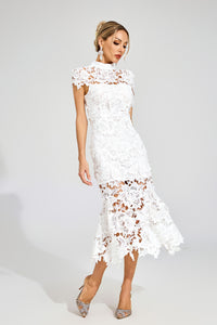 Pexmir Fishtail Lace Cutout Maxi Dress In White