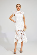 Pexmir Fishtail Lace Cutout Maxi Dress In White