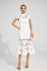 Pexmir Fishtail Lace Cutout Maxi Dress In White