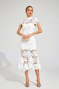 Pexmir Fishtail Lace Cutout Maxi Dress In White