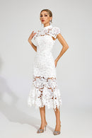 Pexmir Fishtail Lace Cutout Maxi Dress In White
