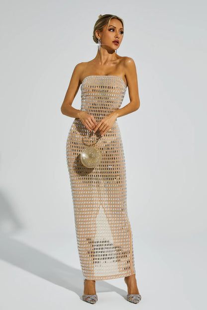 Hawthorne Diamond Off Shoulder Maxi Dress In Champagne