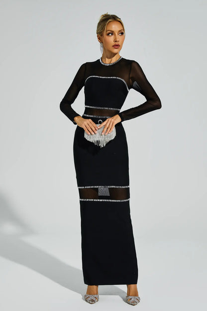 Caterina Mesh Bandage Maxi Dress In Black