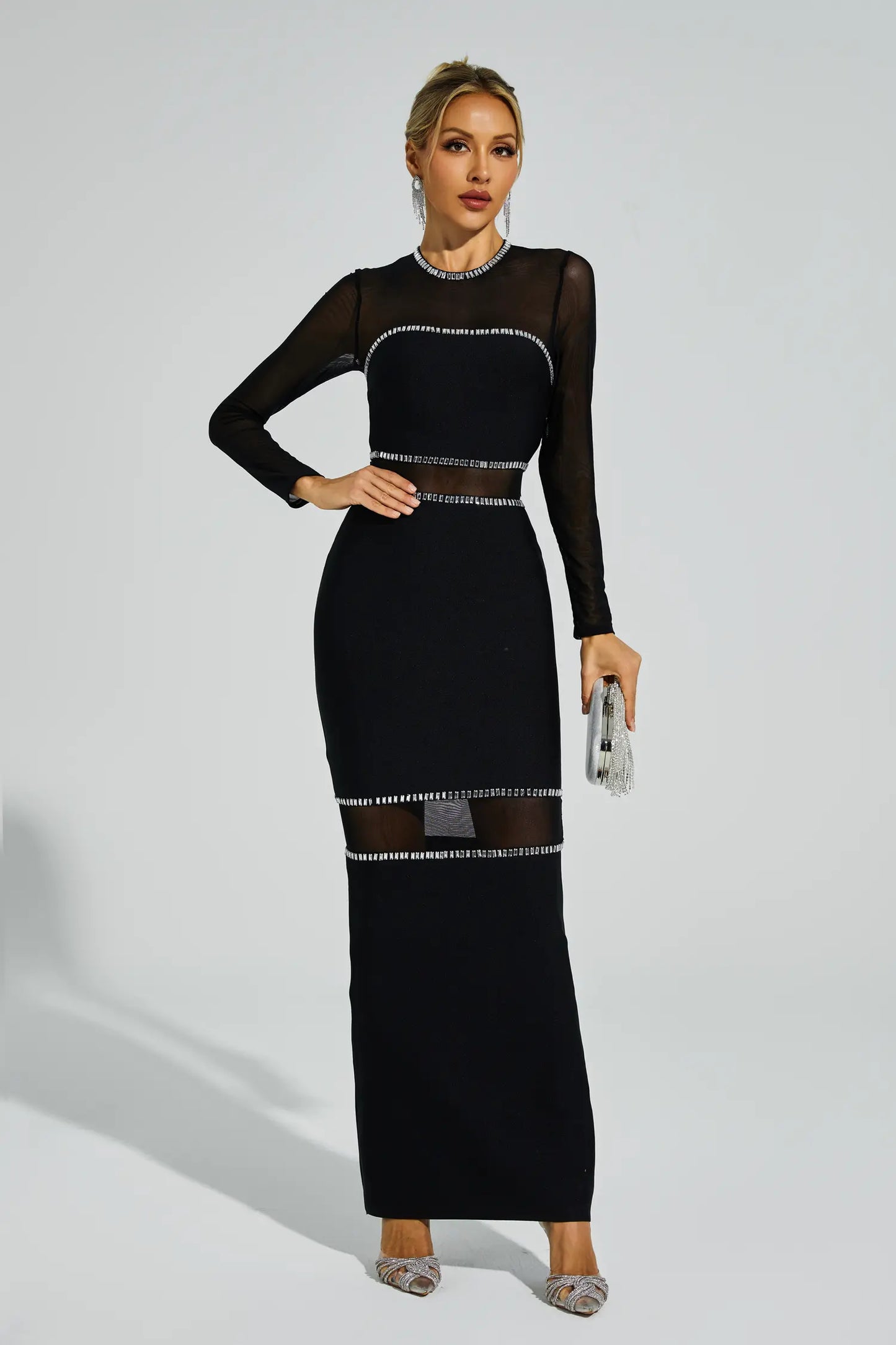 Boyle Black Mesh Bandage Dress